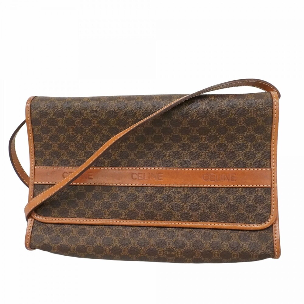 Celine Macadam Shoulder Bag, Brown, Women's